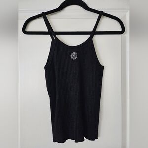 Sporty & Rich Logo-patched Black Ribbed Tank Top - Large
